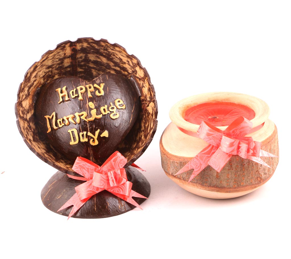 Happy Marriage Day Greetings With Wooden Body Candle
