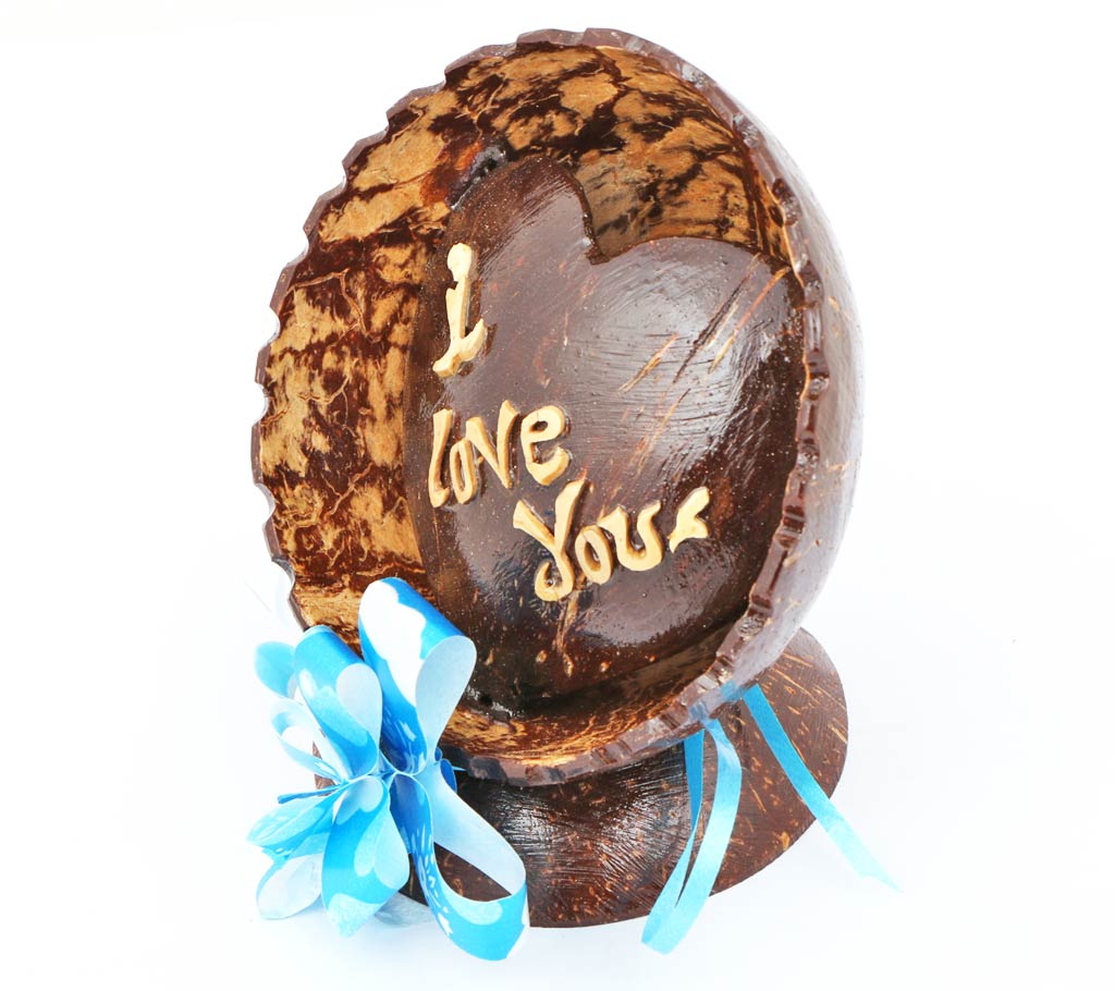 Eco friendly Handrafted Coconut Shell Made Greeting I love You