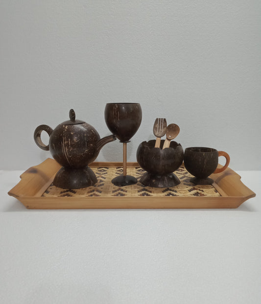 Bamboo & Coconut Shell Made  Food  Serving  Set